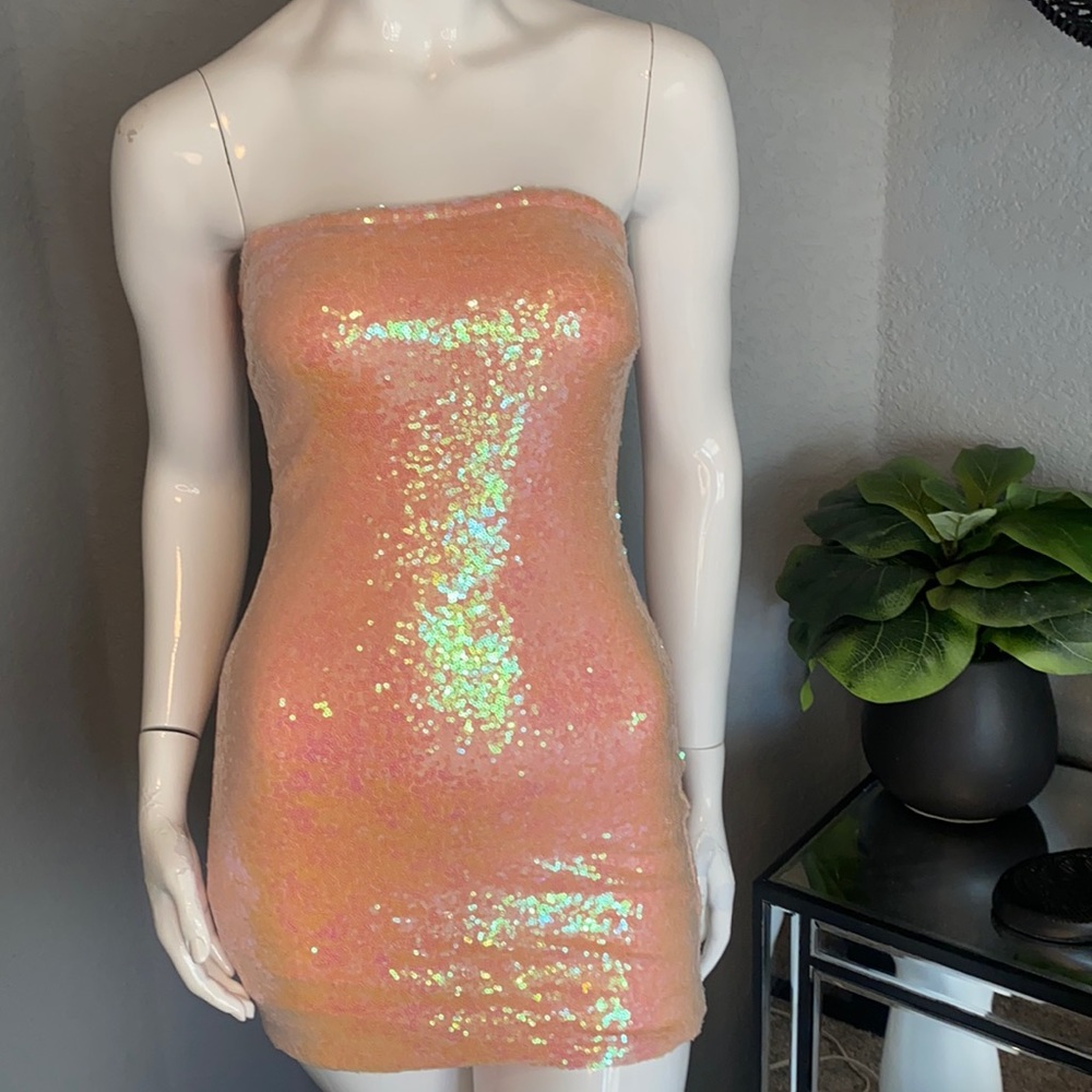 Sequin mini strapless dress
